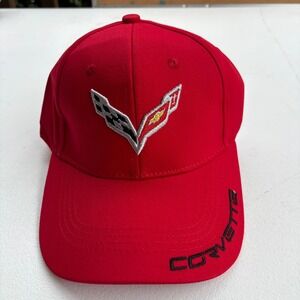 Corvette C7 C8 Red Baseball Hat Embroidered Logo Adjustable Strap Cap